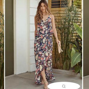 Floral Shimmer high low maxi dress